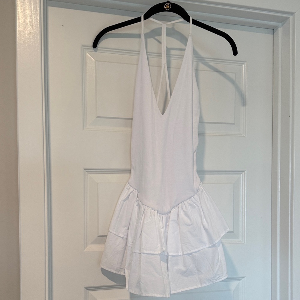 White Halter Dress with drop waist